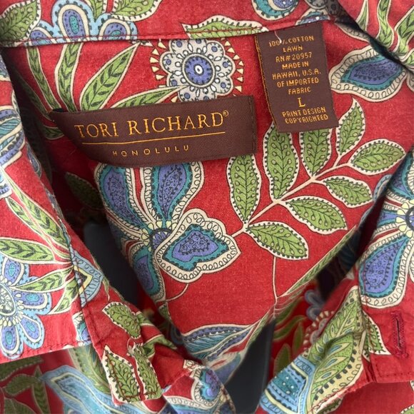 Tori Richard Honolulu Shirt Men Large Red Paisley Floral Hawaiian Beach Tropical - Picture 4 of 5